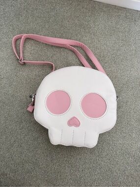 White and Pink Skull Crossbody Bag